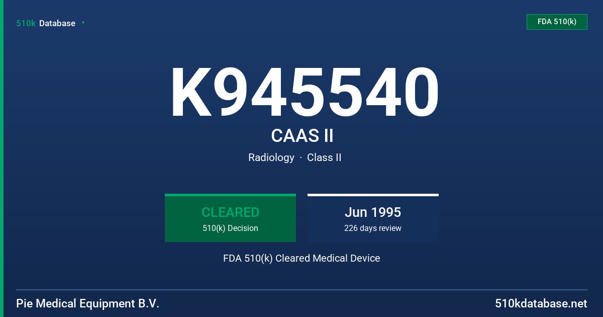 K945540 CAAS II FDA 510(k) Cleared Medical Device
