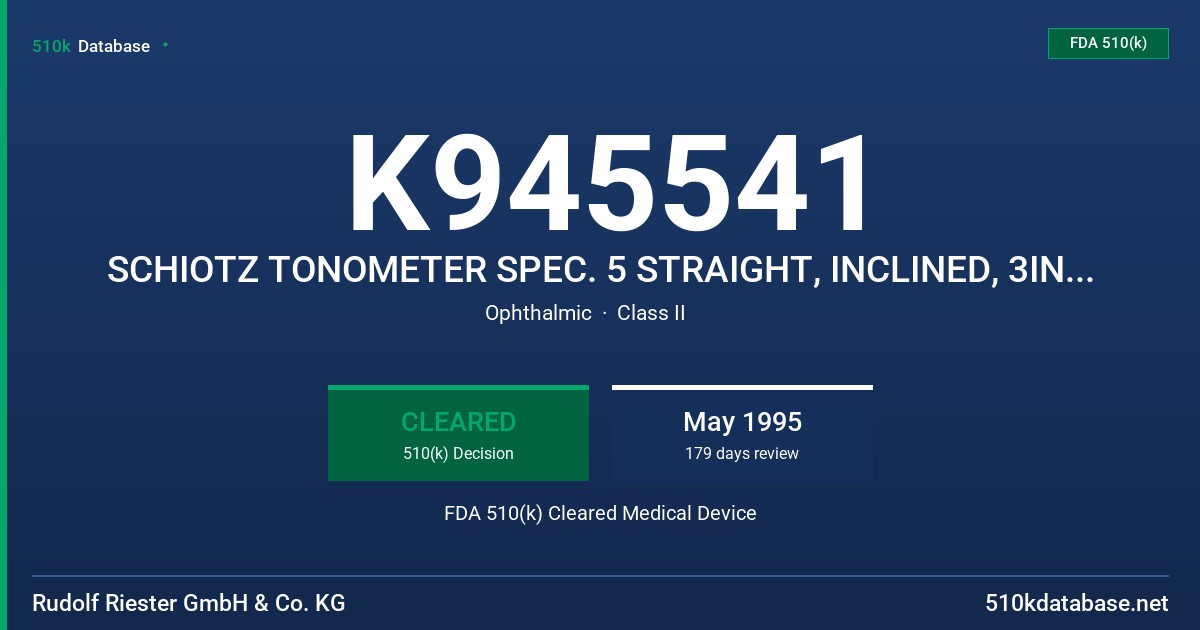 K945541 SCHIOTZ TONOMETER SPEC. 5 STRAIGHT, INCLINED, 3INCLINED SCALE FDA 510(k) Cleared Medical Device