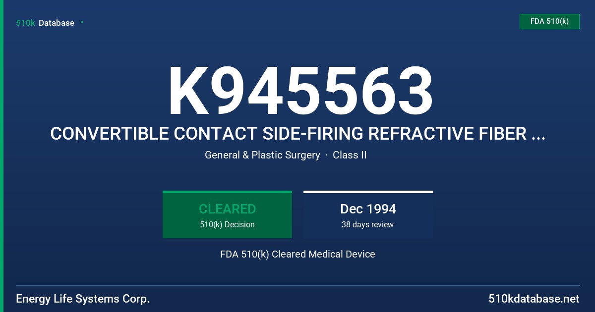 K945563 CONVERTIBLE CONTACT SIDE-FIRING REFRACTIVE FIBER (C-SRF(TM)) FDA 510(k) Cleared Medical Device