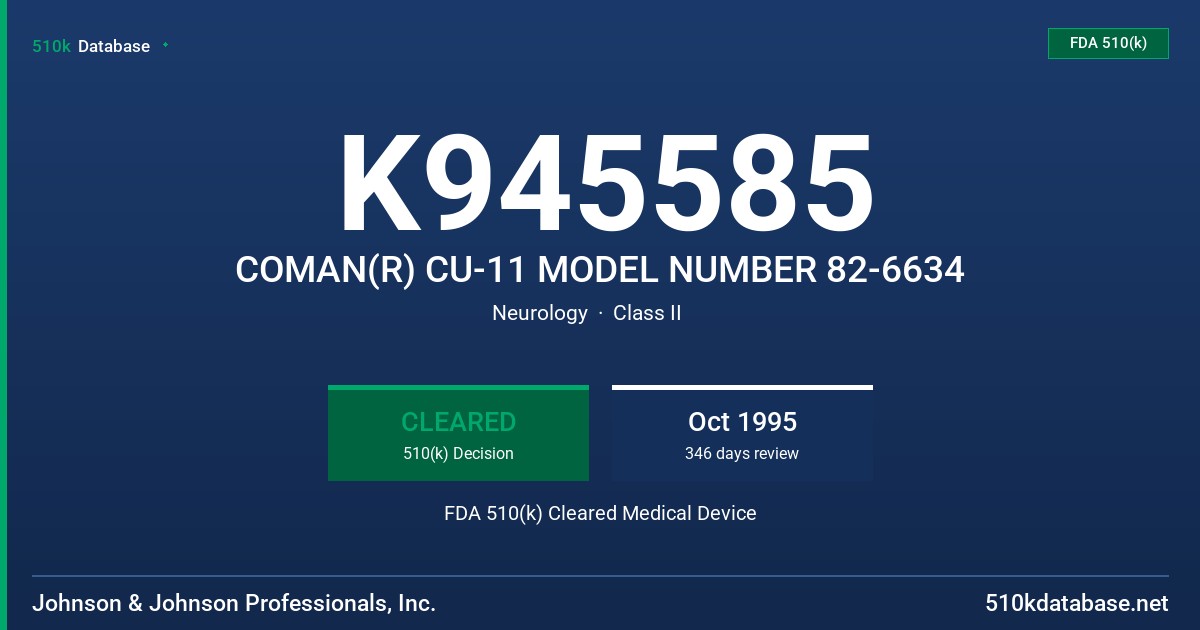 K945585 COMAN(R) CU-11 MODEL NUMBER 82-6634 FDA 510(k) Cleared Medical Device