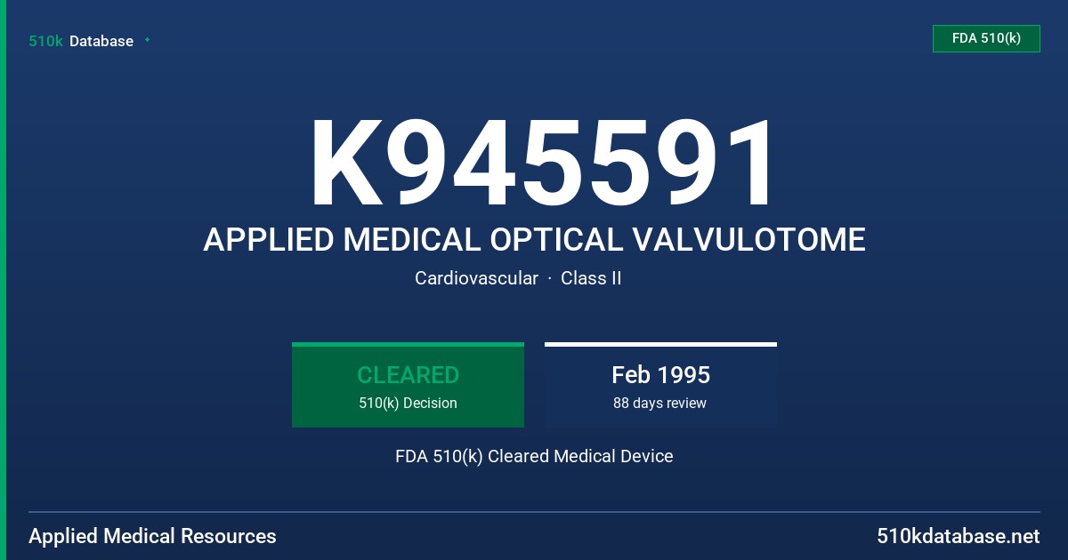 K945591 APPLIED MEDICAL OPTICAL VALVULOTOME FDA 510(k) Cleared Medical Device