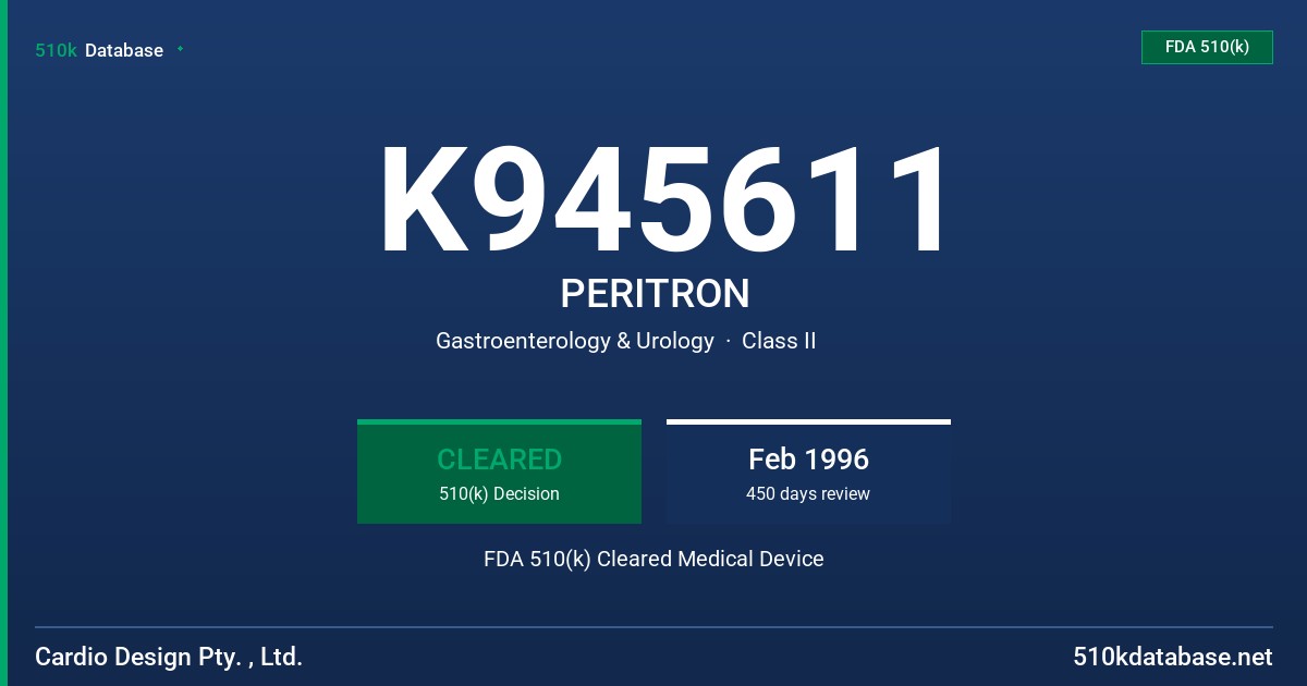 K945611 PERITRON FDA 510(k) Cleared Medical Device