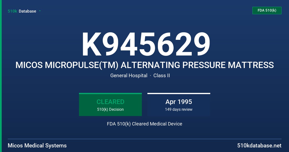 K945629 MICOS MICROPULSE(TM) ALTERNATING PRESSURE MATTRESS FDA 510(k) Cleared Medical Device