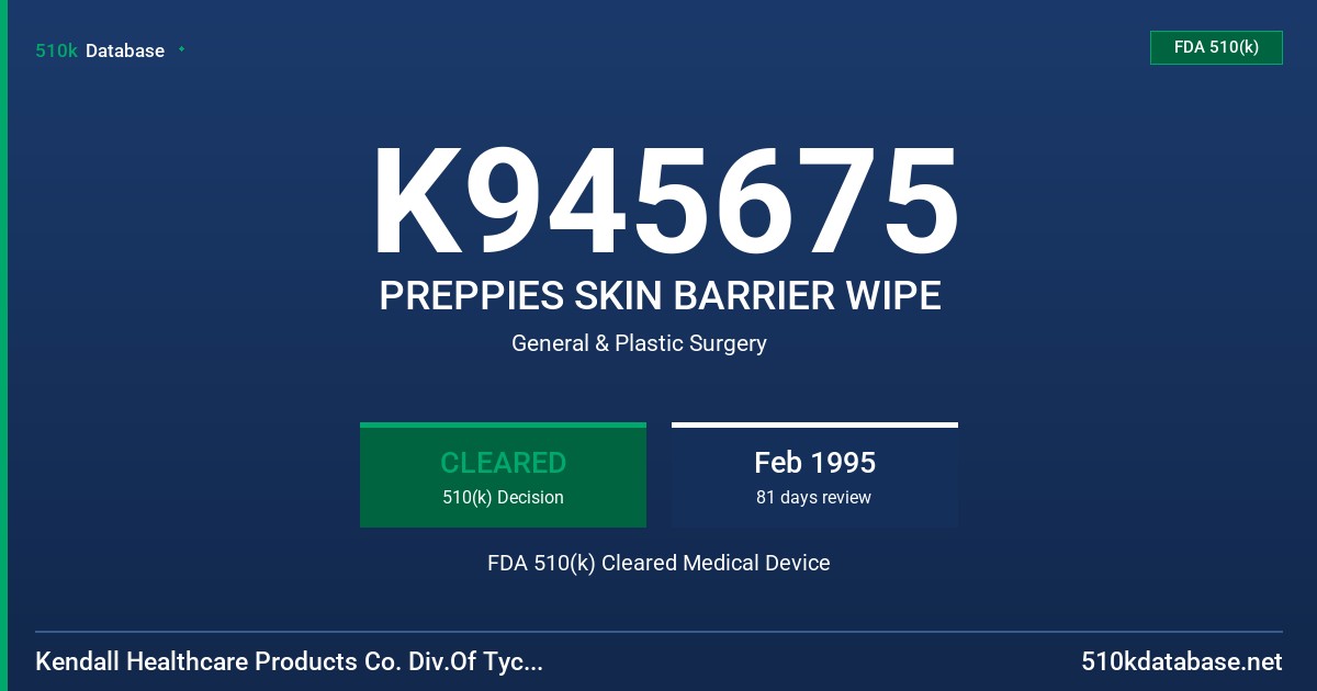 K945675 PREPPIES SKIN BARRIER WIPE FDA 510(k) Cleared Medical Device