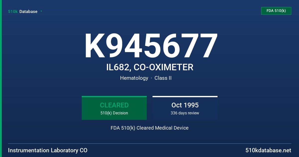 K945677 IL682, CO-OXIMETER FDA 510(k) Cleared Medical Device