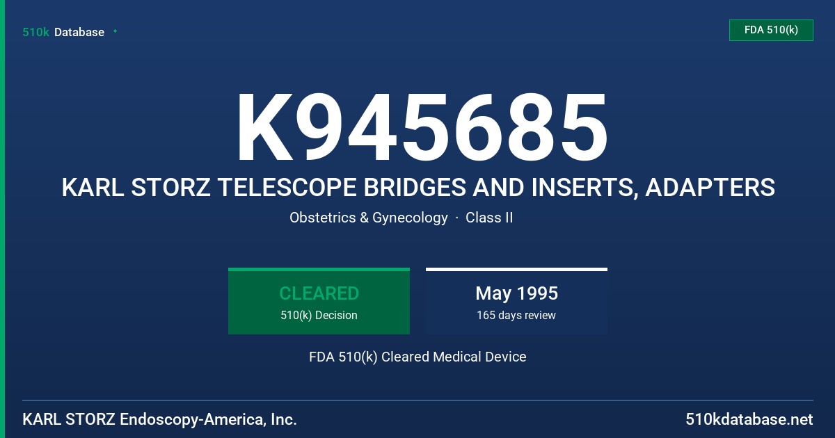 K945685 KARL STORZ TELESCOPE BRIDGES AND INSERTS, ADAPTERS FDA 510(k) Cleared Medical Device