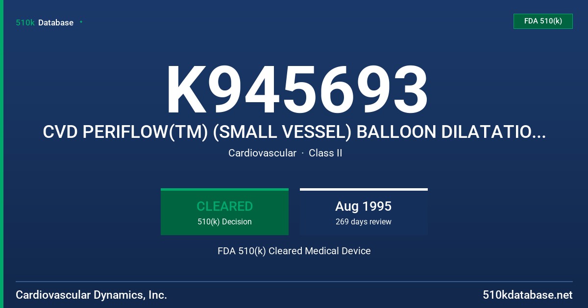 K945693 CVD PERIFLOW(TM) (SMALL VESSEL) BALLOON DILATATION CATHETER FDA 510(k) Cleared Medical Device