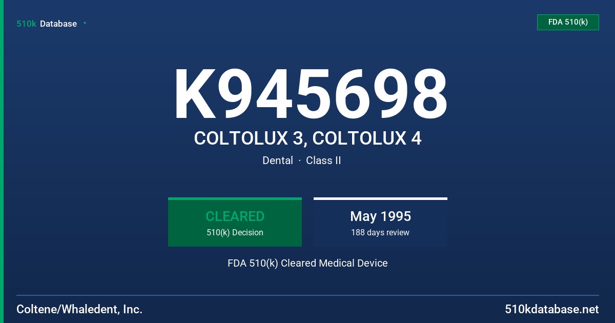 K945698 COLTOLUX 3, COLTOLUX 4 FDA 510(k) Cleared Medical Device
