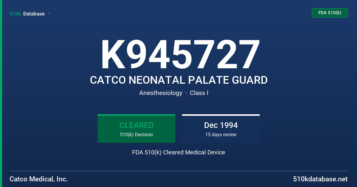 K945727 CATCO NEONATAL PALATE GUARD FDA 510(k) Cleared Medical Device
