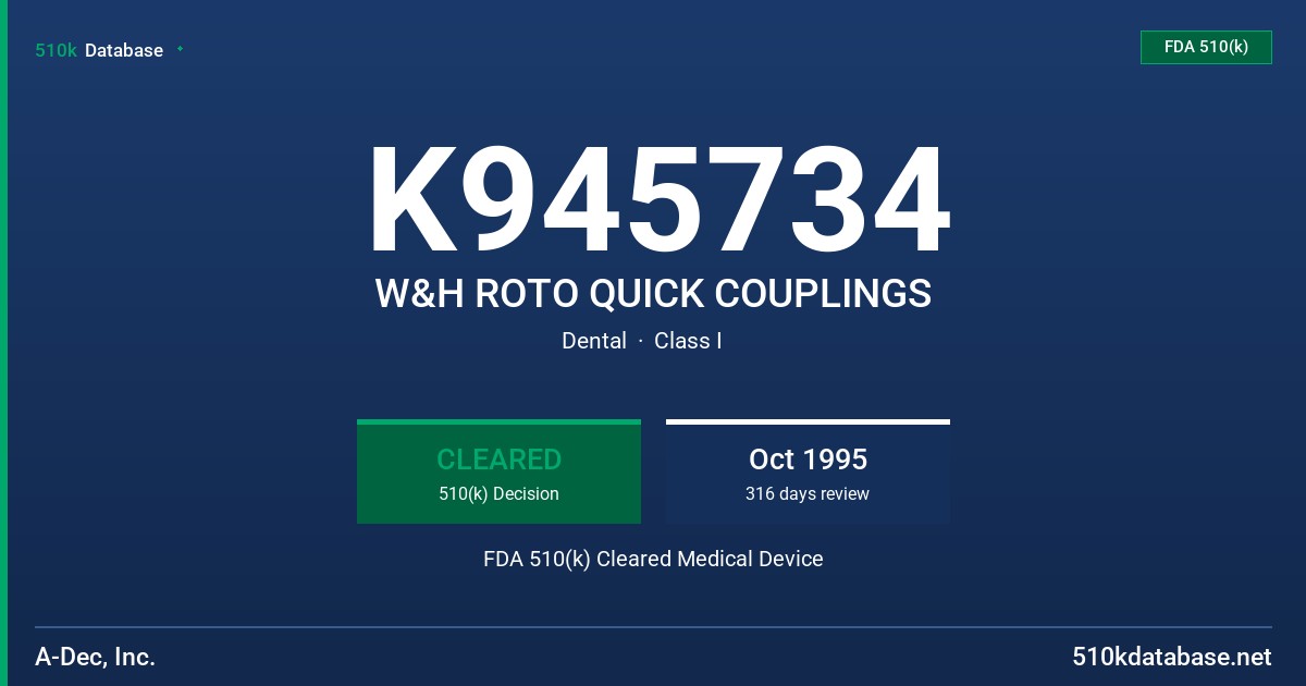 K945734 W&H ROTO QUICK COUPLINGS FDA 510(k) Cleared Medical Device