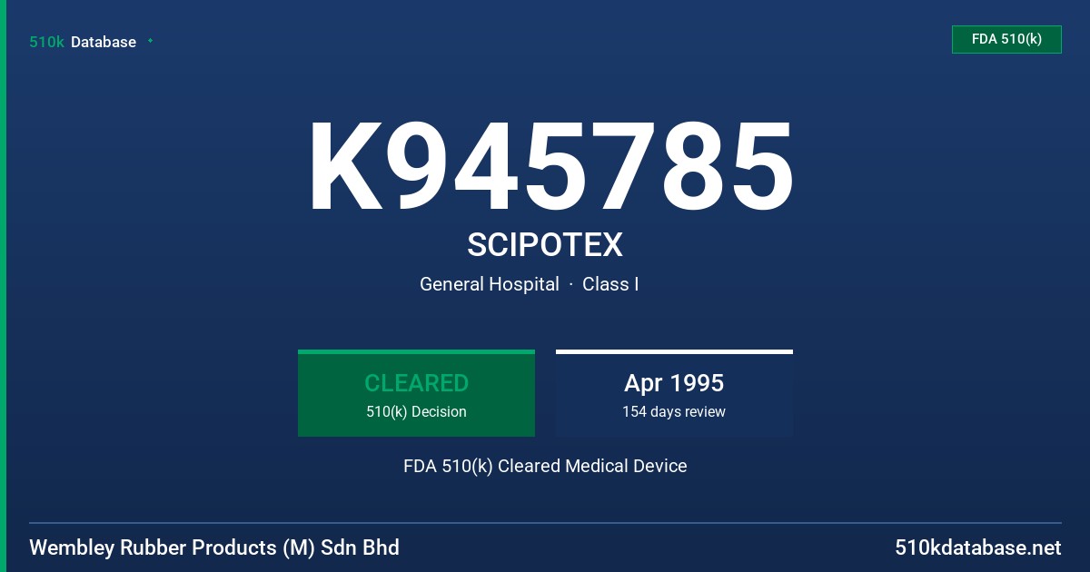 K945785 SCIPOTEX FDA 510(k) Cleared Medical Device