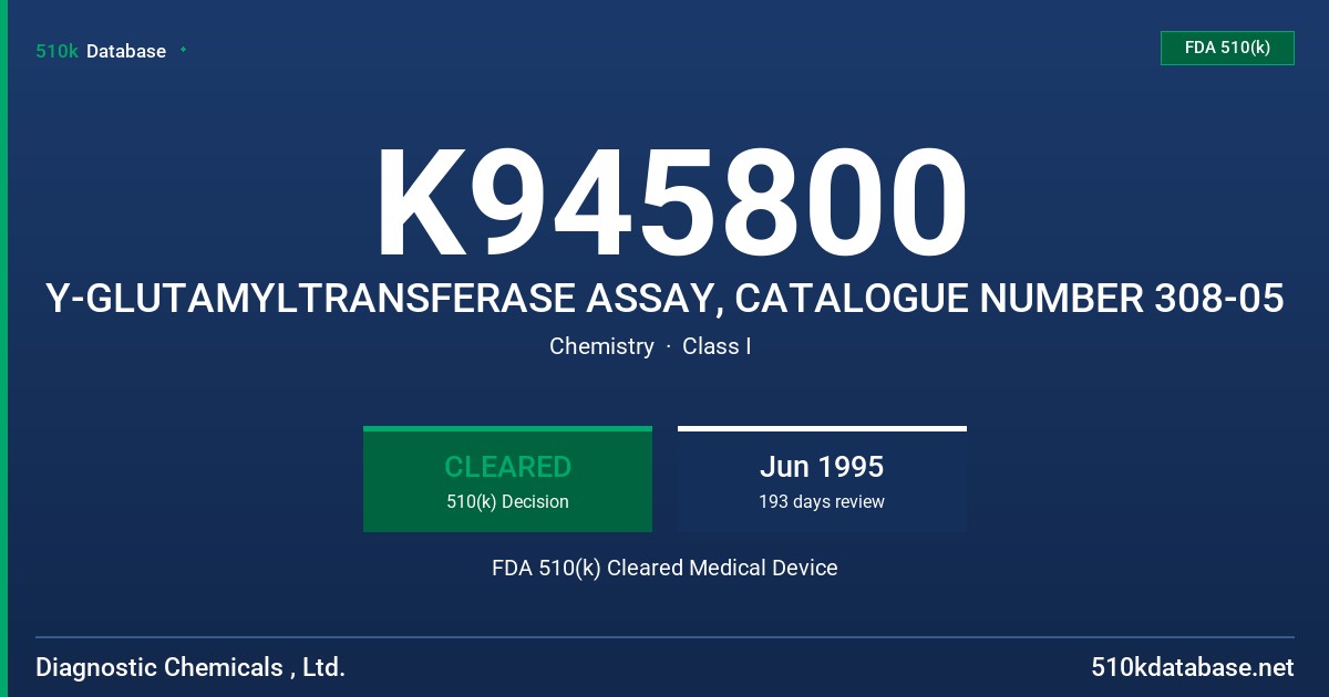 K945800 Y-GLUTAMYLTRANSFERASE ASSAY, CATALOGUE NUMBER 308-05 FDA 510(k) Cleared Medical Device