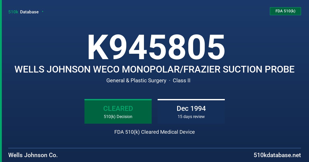 K945805 WELLS JOHNSON WECO MONOPOLAR/FRAZIER SUCTION PROBE FDA 510(k) Cleared Medical Device