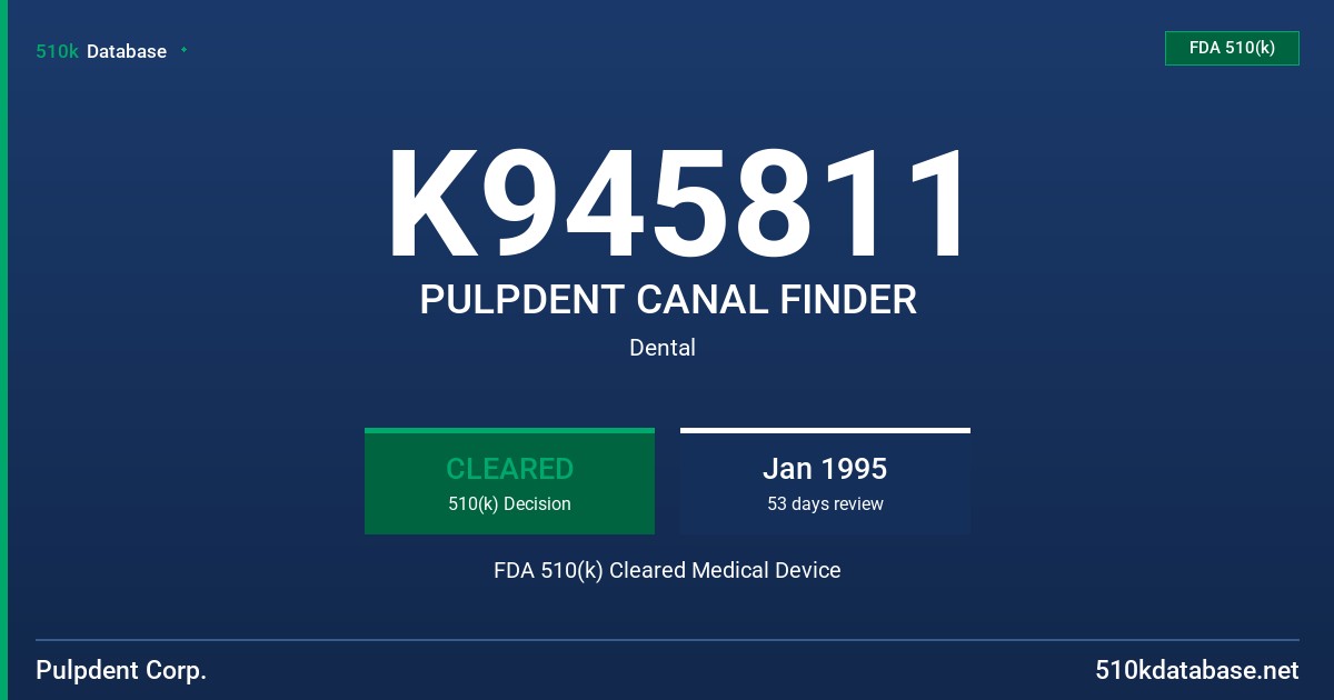 K945811 PULPDENT CANAL FINDER FDA 510(k) Cleared Medical Device