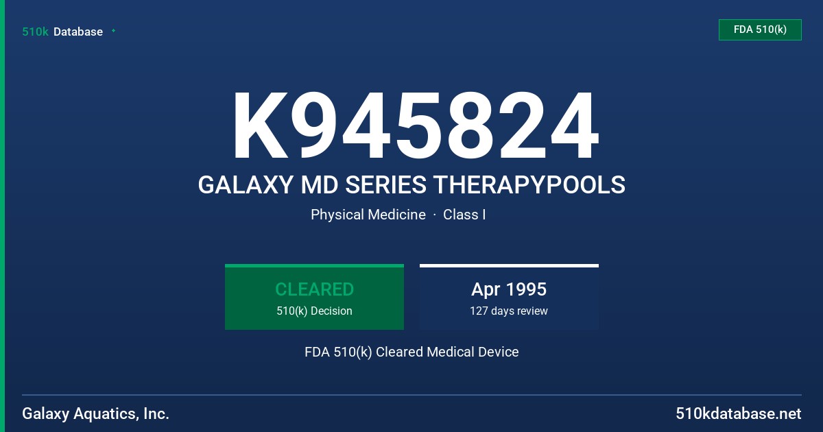 K945824 GALAXY MD SERIES THERAPYPOOLS FDA 510(k) Cleared Medical Device