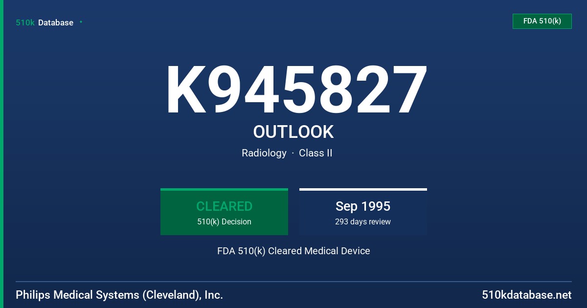 K945827 OUTLOOK FDA 510(k) Cleared Medical Device