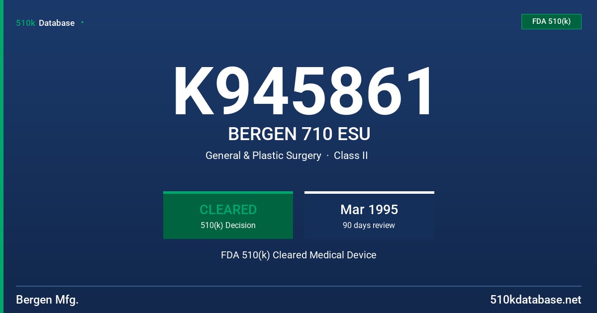 K945861 BERGEN 710 ESU FDA 510(k) Cleared Medical Device