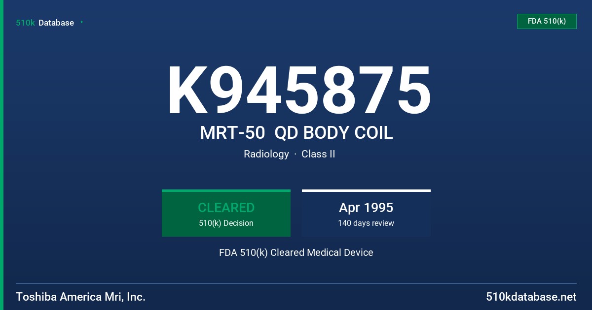 K945875 MRT-50  QD BODY COIL FDA 510(k) Cleared Medical Device