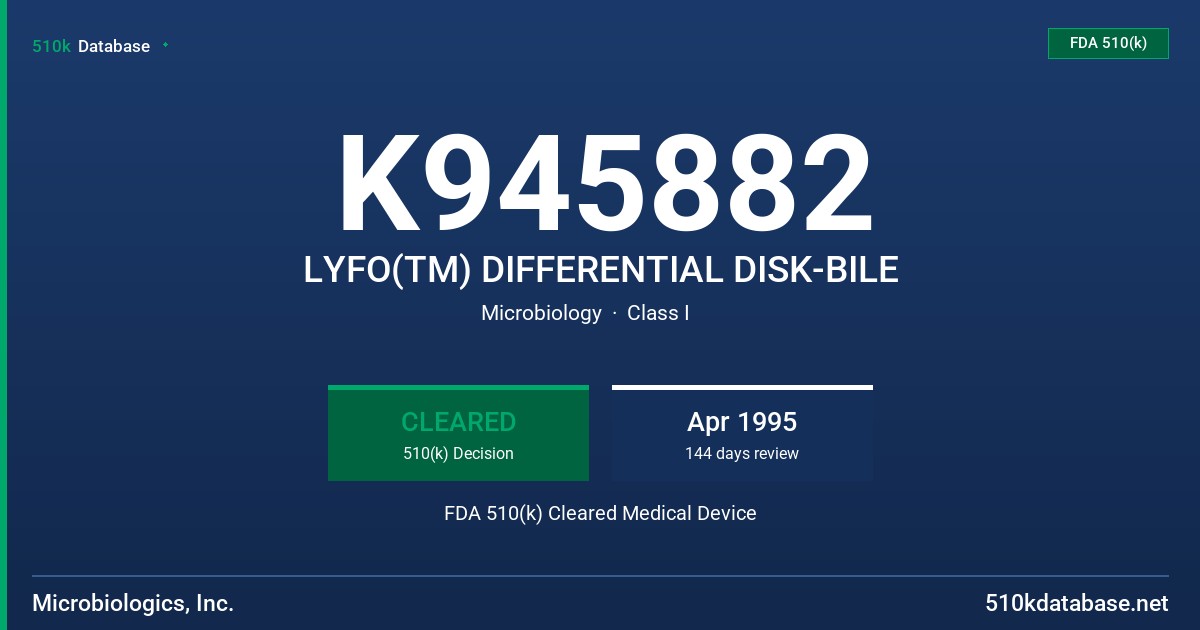 K945882 LYFO(TM) DIFFERENTIAL DISK-BILE FDA 510(k) Cleared Medical Device