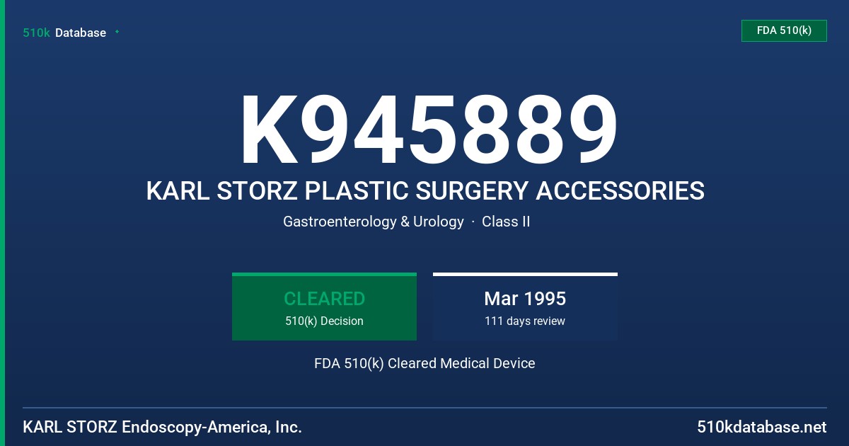 K945889 KARL STORZ PLASTIC SURGERY ACCESSORIES FDA 510(k) Cleared Medical Device