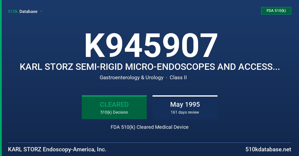 K945907 KARL STORZ SEMI-RIGID MICRO-ENDOSCOPES AND ACCESSORIES FOR ADULT AND PEDIATRIC ENDOSCOPIC UROLOGY PROCEDURES FDA 510(k) Cleared Medical Device