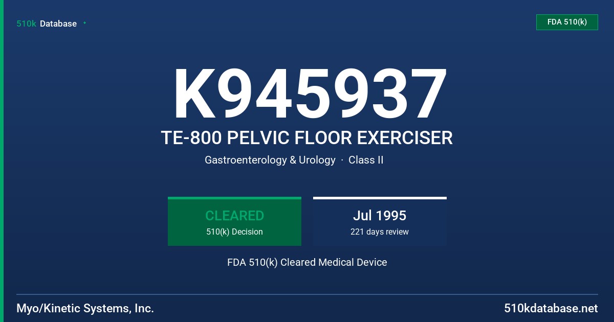 K945937 TE-800 PELVIC FLOOR EXERCISER FDA 510(k) Cleared Medical Device