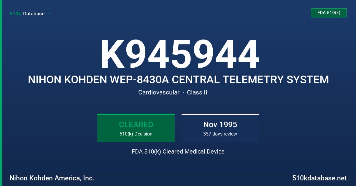 K945944 NIHON KOHDEN WEP-8430A CENTRAL TELEMETRY SYSTEM FDA 510(k) Cleared Medical Device