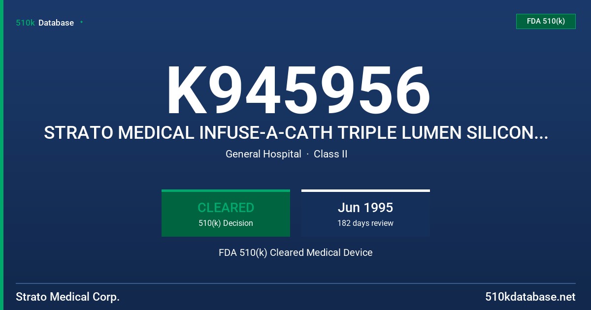 K945956 STRATO MEDICAL INFUSE-A-CATH TRIPLE LUMEN SILICONE CATHETER SYSTEMS FDA 510(k) Cleared Medical Device