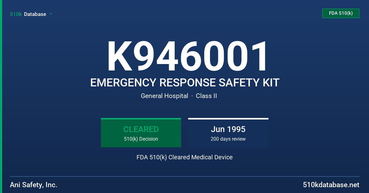 K946001 EMERGENCY RESPONSE SAFETY KIT FDA 510(k) Cleared Medical Device