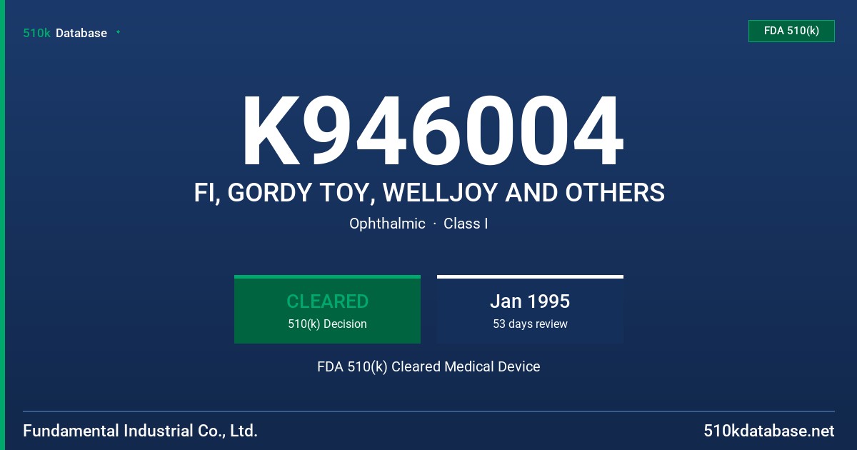 K946004 FI, GORDY TOY, WELLJOY AND OTHERS FDA 510(k) Cleared Medical Device
