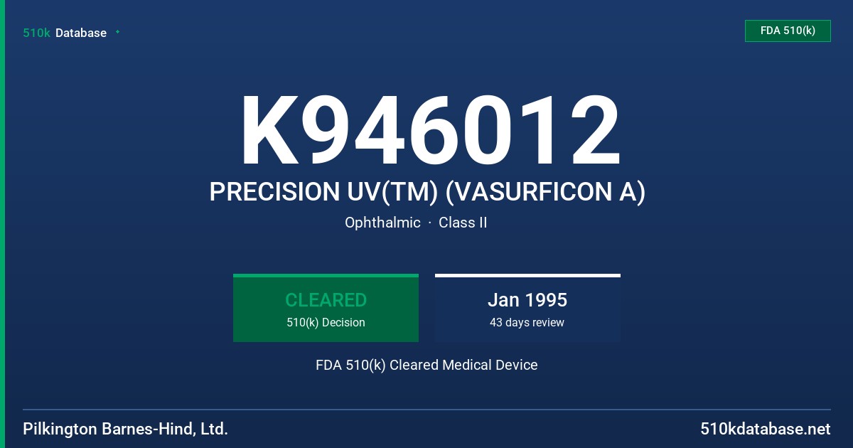 K946012 PRECISION UV(TM) (VASURFICON A) FDA 510(k) Cleared Medical Device