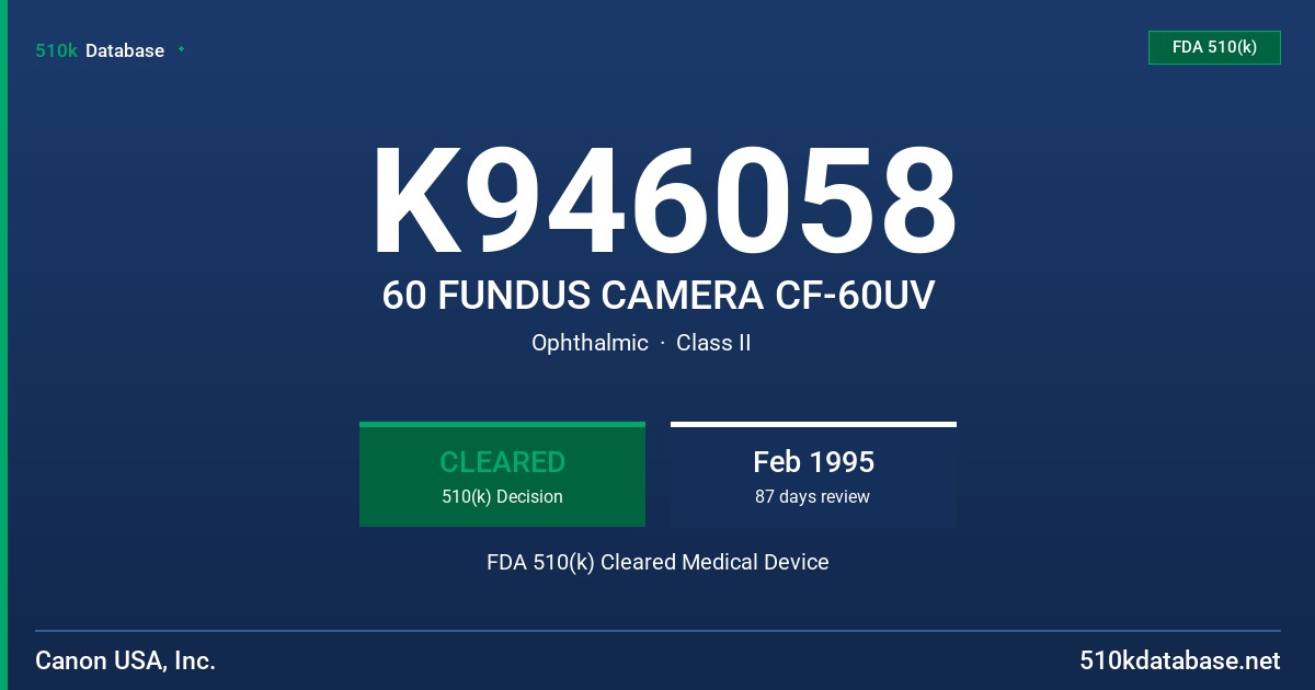 K946058 60 FUNDUS CAMERA CF-60UV FDA 510(k) Cleared Medical Device