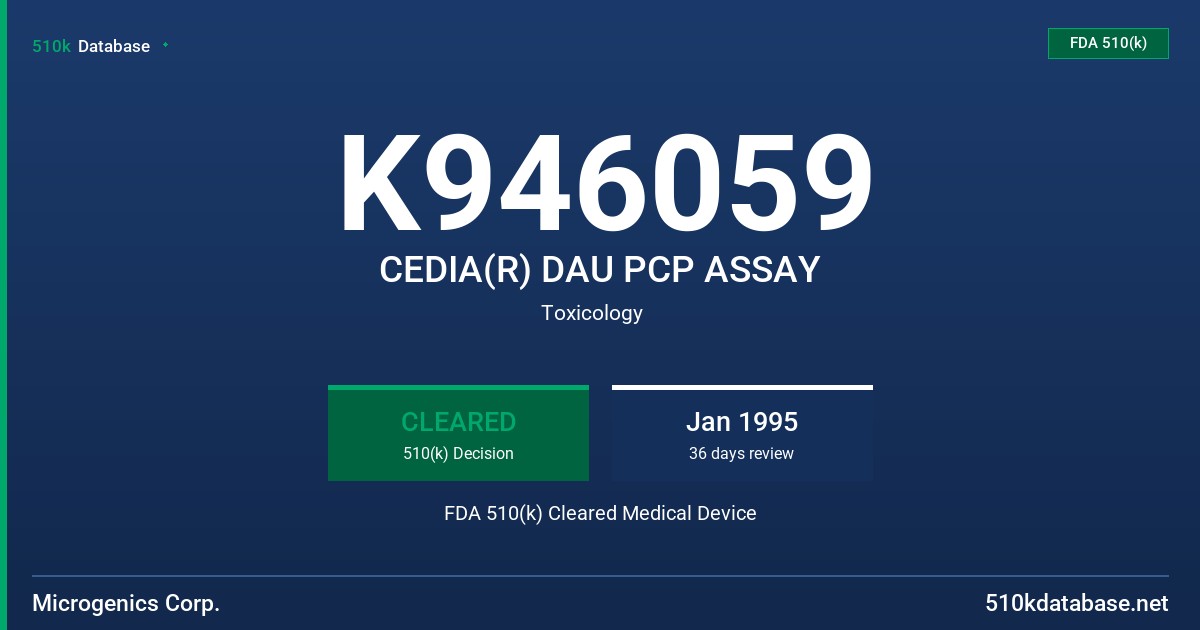 K946059 CEDIA(R) DAU PCP ASSAY FDA 510(k) Cleared Medical Device