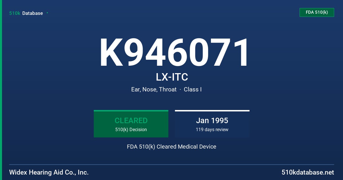 K946071 LX-ITC FDA 510(k) Cleared Medical Device
