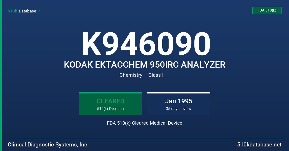 K946090 KODAK EKTACCHEM 950IRC ANALYZER FDA 510(k) Cleared Medical Device