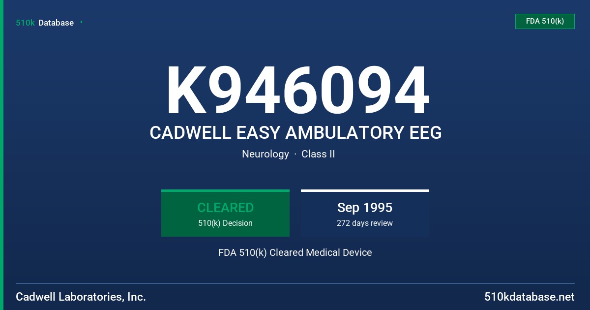 K946094 CADWELL EASY AMBULATORY EEG FDA 510(k) Cleared Medical Device