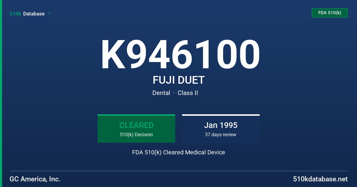 K946100 FUJI DUET FDA 510(k) Cleared Medical Device
