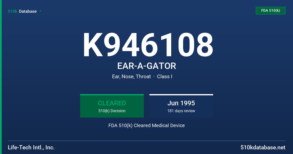 K946108 EAR-A-GATOR FDA 510(k) Cleared Medical Device