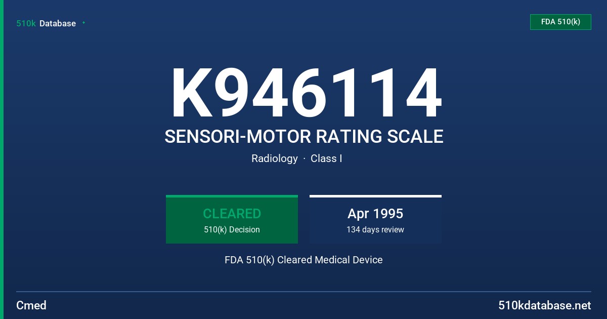 K946114 SENSORI-MOTOR RATING SCALE FDA 510(k) Cleared Medical Device