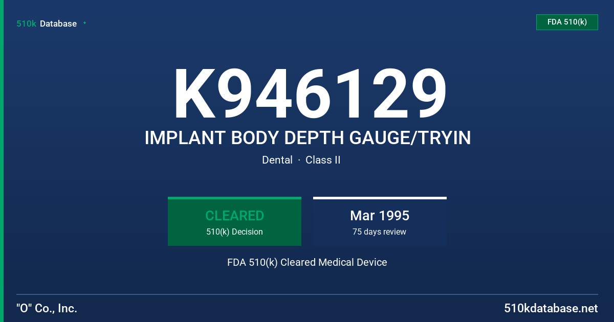 K946129 IMPLANT BODY DEPTH GAUGE/TRYIN FDA 510(k) Cleared Medical Device