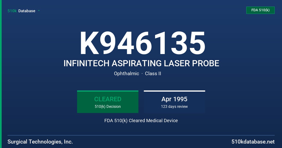 K946135 INFINITECH ASPIRATING LASER PROBE FDA 510(k) Cleared Medical Device