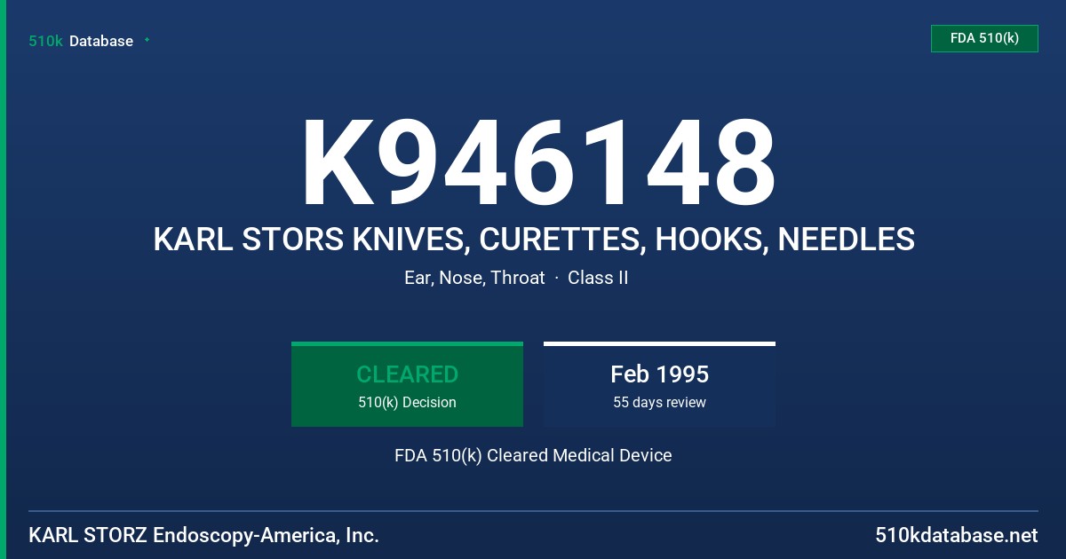 K946148 KARL STORS KNIVES, CURETTES, HOOKS, NEEDLES FDA 510(k) Cleared Medical Device