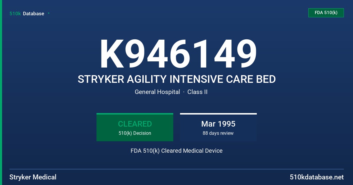 K946149 STRYKER AGILITY INTENSIVE CARE BED FDA 510(k) Cleared Medical Device