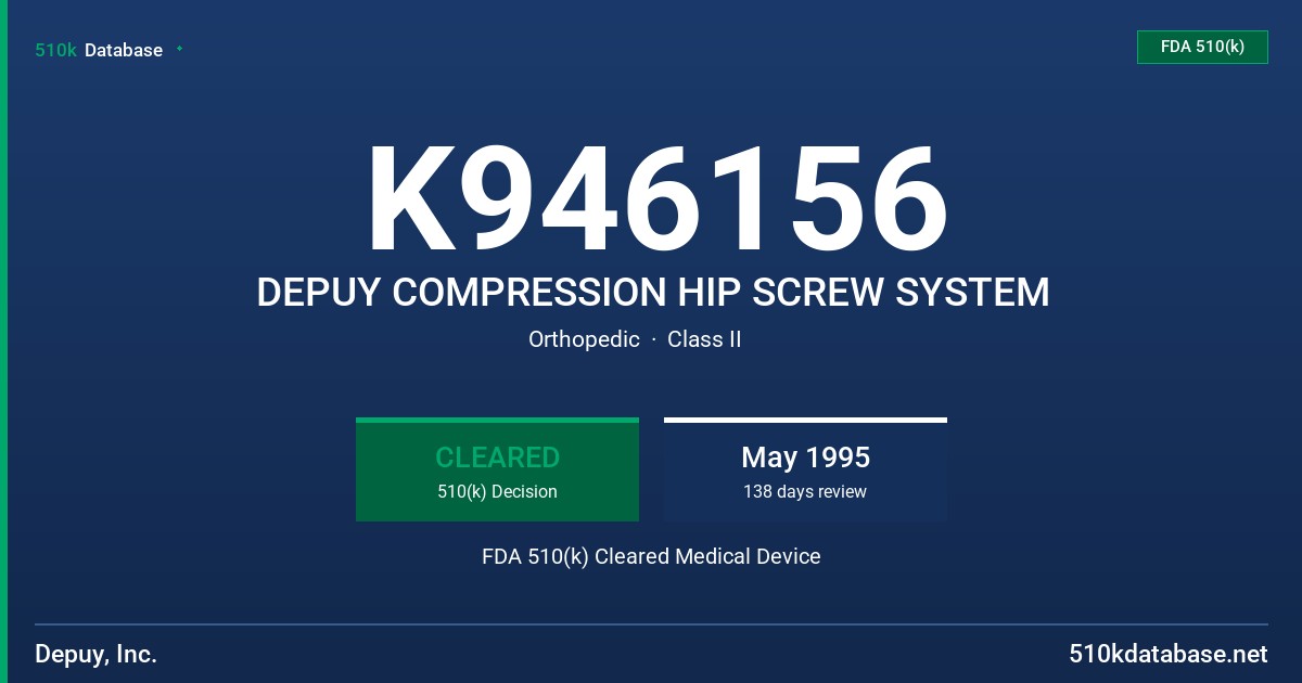 K946156 DEPUY COMPRESSION HIP SCREW SYSTEM FDA 510(k) Cleared Medical Device