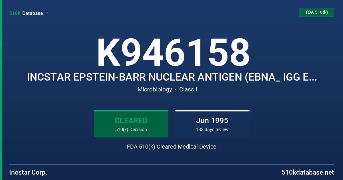 K946158 INCSTAR EPSTEIN-BARR NUCLEAR ANTIGEN (EBNA_ IGG ELISA KIT FDA 510(k) Cleared Medical Device