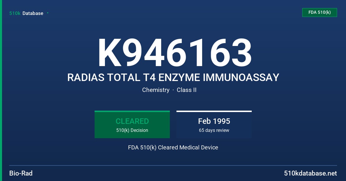 K946163 RADIAS TOTAL T4 ENZYME IMMUNOASSAY FDA 510(k) Cleared Medical Device