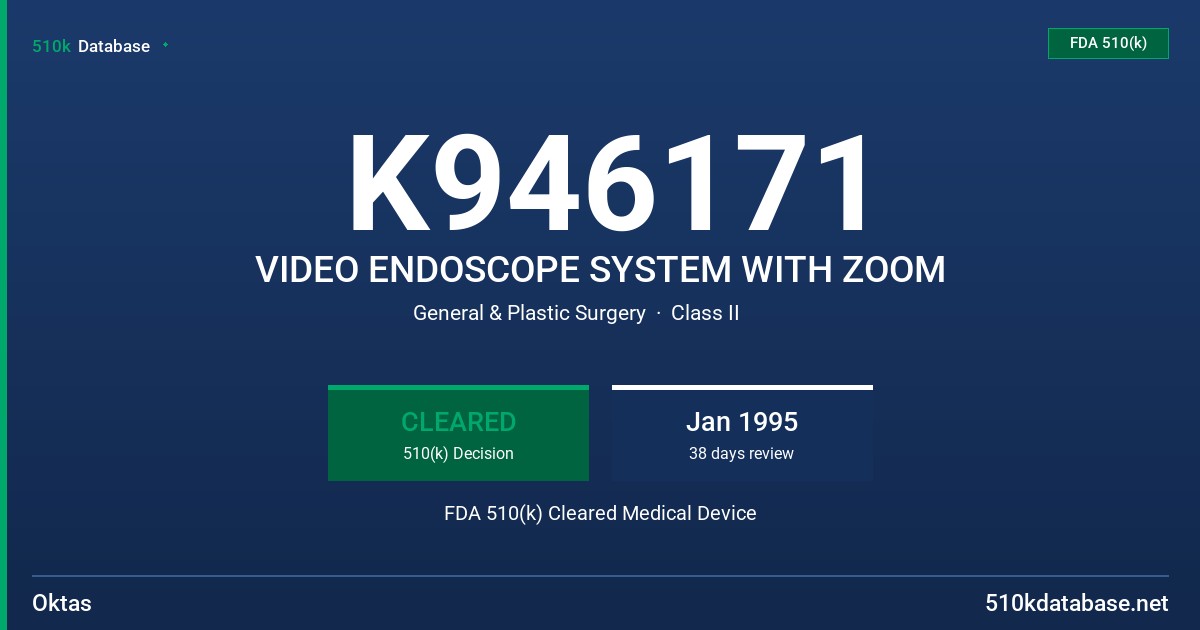 K946171 VIDEO ENDOSCOPE SYSTEM WITH ZOOM FDA 510(k) Cleared Medical Device