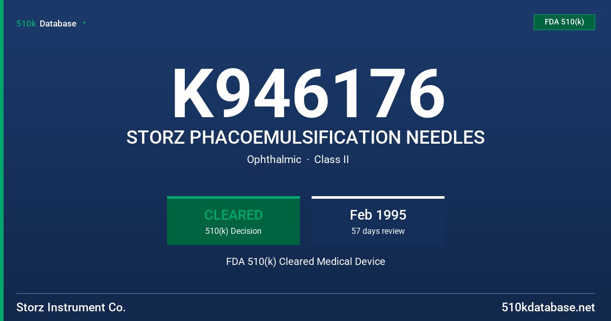 K946176 STORZ PHACOEMULSIFICATION NEEDLES FDA 510(k) Cleared Medical Device