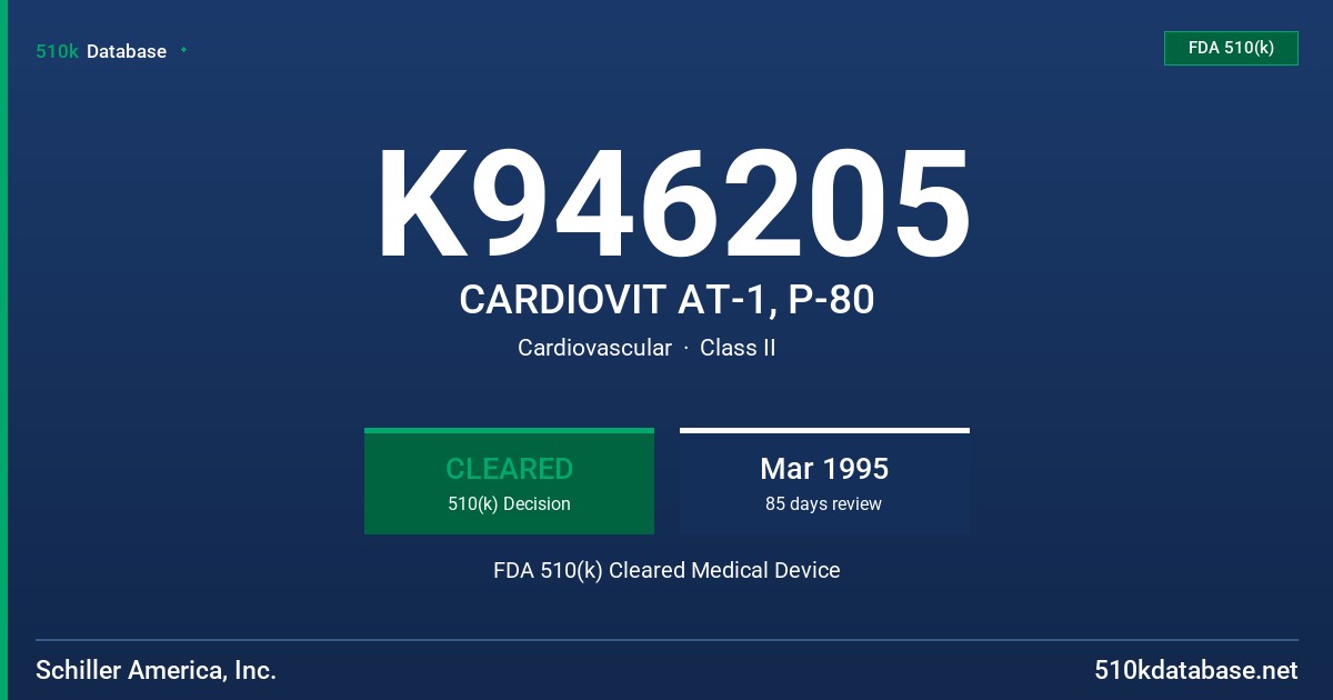 K946205 CARDIOVIT AT-1, P-80 FDA 510(k) Cleared Medical Device