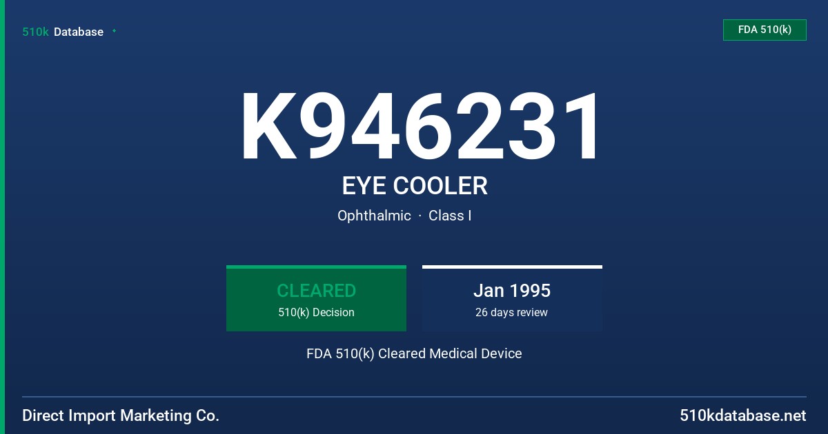 K946231 EYE COOLER FDA 510(k) Cleared Medical Device